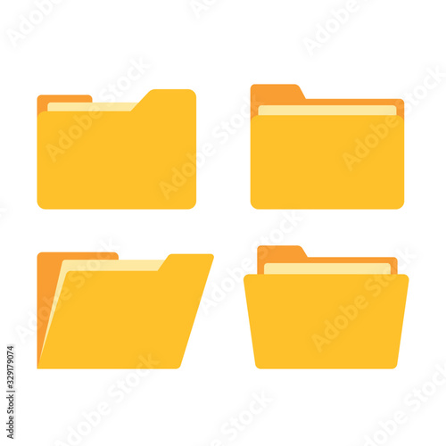 Open folder and close folder. Folders with documents. Four Folders icons. Vector illustration.