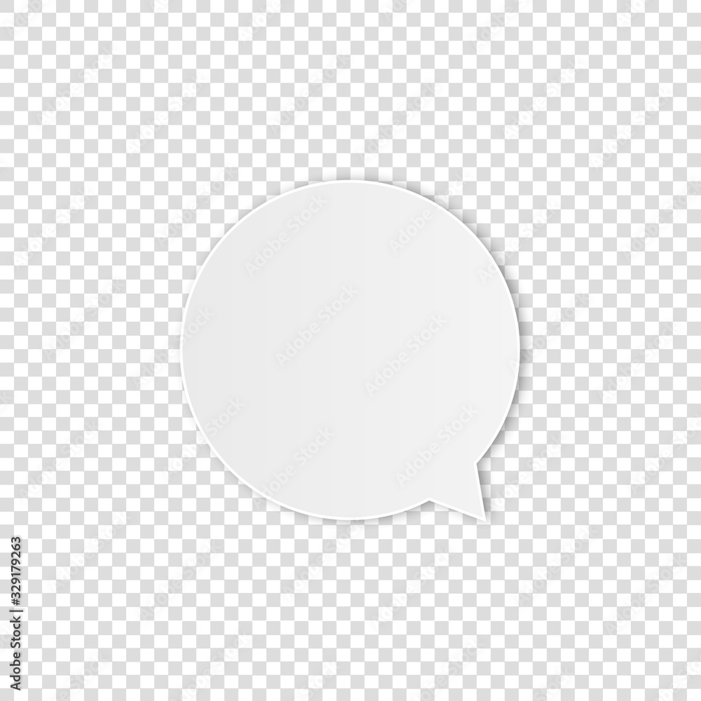 Realistic white blank paper speech bubble on transparent background. 3d illustration with shadow. Circle shape. Vector EPS 10. Realistic white blank paper speech bubble on transparent background. 3d illustration with shadow. Circle shape. Vector EPS 10.