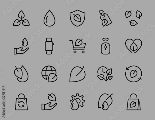Ecology Icon Set, Vector lines, contains icons such as photosynthesis, Enviroment protection, Eco-friendly package, growth time, Editable stroke, perfect 48x48 pixels, White background
