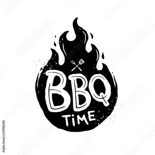 BBQ time. Hand drawn typography poster. photo