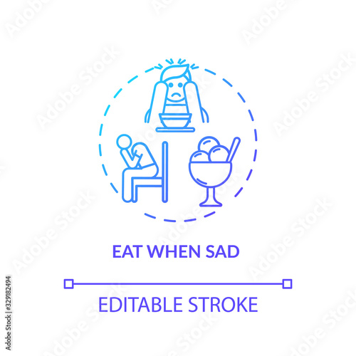 Eat when sad concept icon. Emotional eating, mindless nutrition idea thin line illustration. Unhealthy habit, careless overeating. Vector isolated outline RGB color drawing