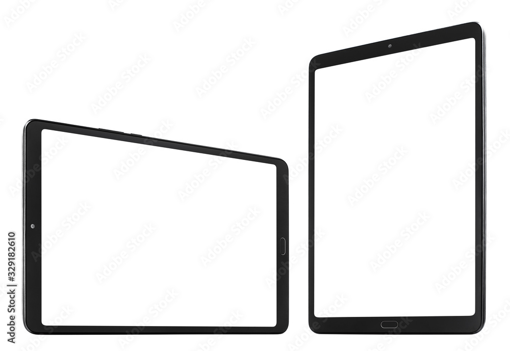 Perspective views of black tablet computer, isolated on white background Perspective views of black tablet computer, isolated on white background