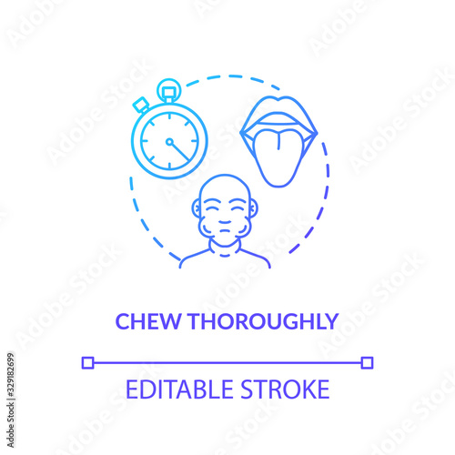 Chew thoroughly concept icon. Conscious nutrition, mindful eating idea thin line illustration. Tasting food essence, enjoying meal. Vector isolated outline RGB color drawing