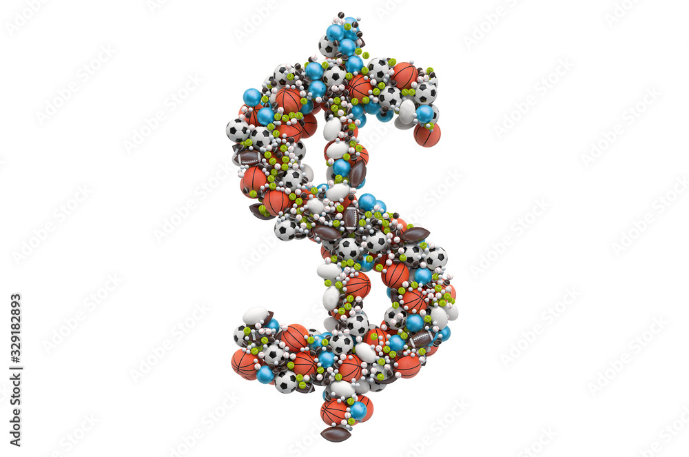 Dollar symbol from sport gaming balls, 3D rendering Dollar symbol from sport gaming balls, 3D rendering