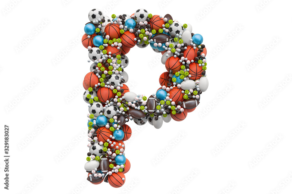 Letter P from sport gaming balls, 3D rendering Letter P from sport gaming balls, 3D rendering
