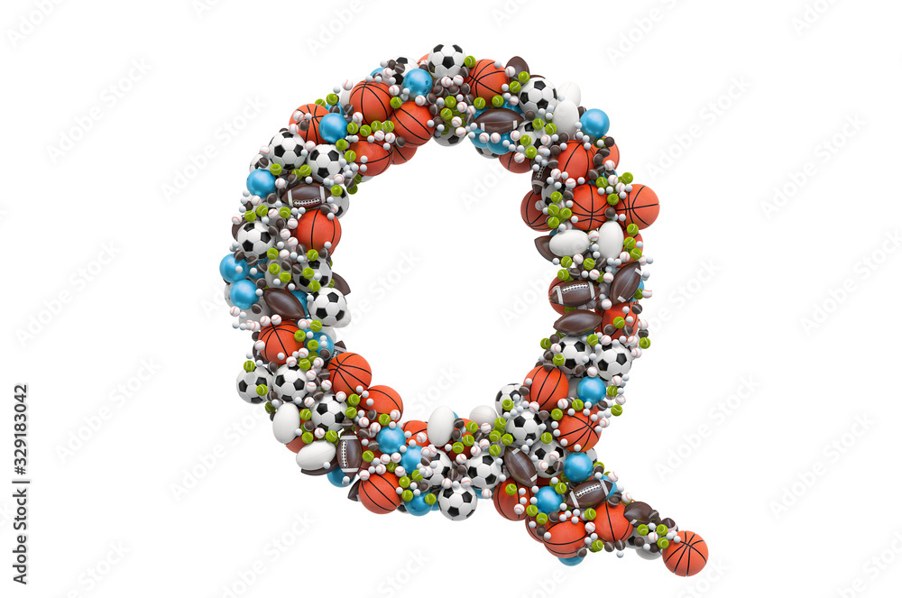 Letter Q from sport gaming balls, 3D rendering Letter Q from sport gaming balls, 3D rendering