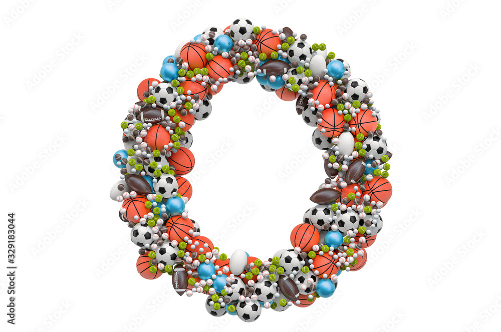 Letter O from sport gaming balls, 3D rendering Letter O from sport gaming balls, 3D rendering