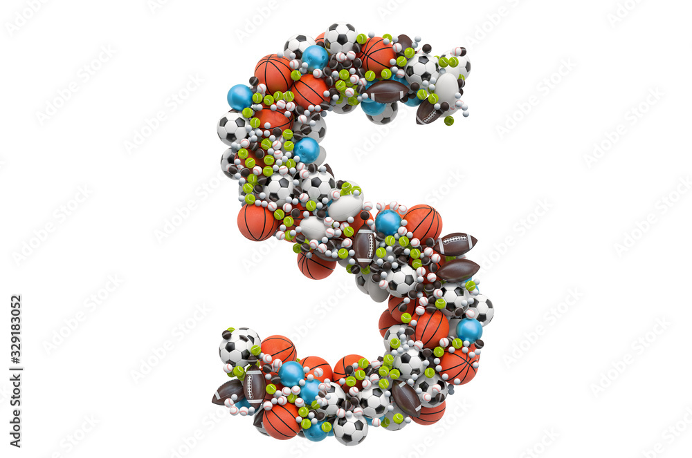 Letter S from sport gaming balls, 3D rendering