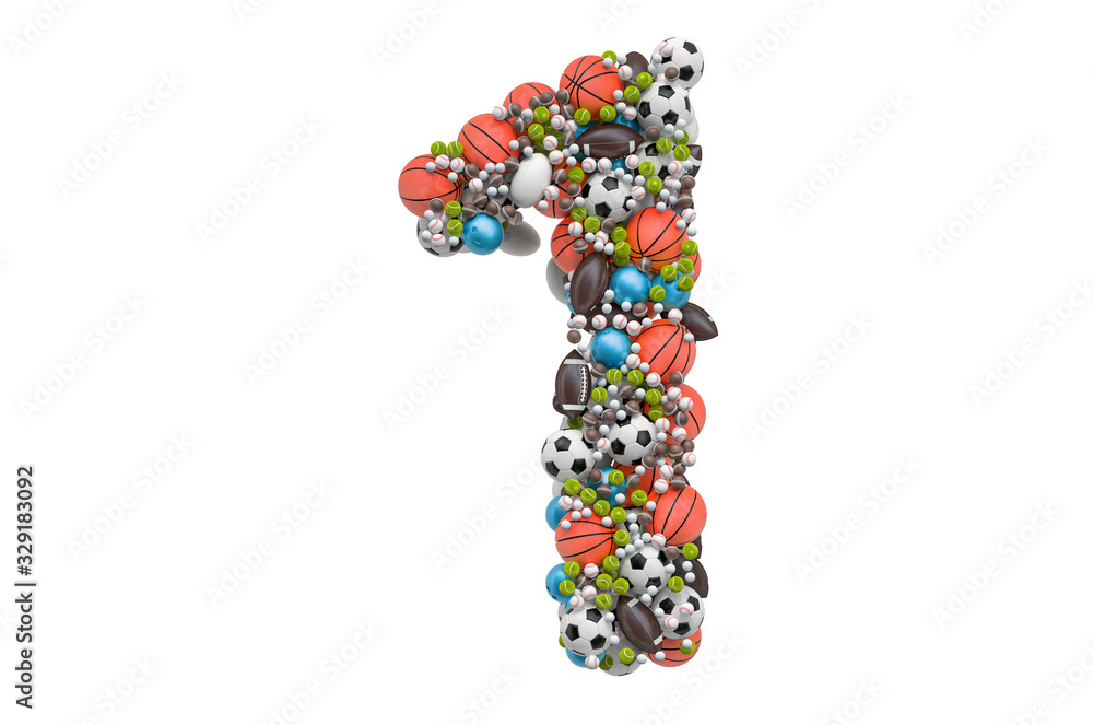 Number 1 from sport gaming balls, 3D rendering Number 1 from sport gaming balls, 3D rendering