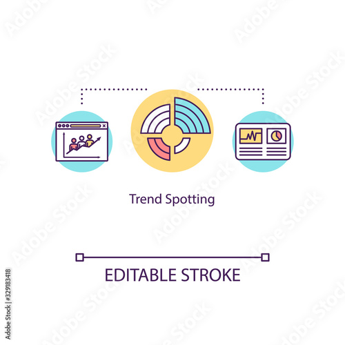 Trend spotting concept icon. Market tendencies analysis, economic research idea thin line illustration. Business development strategy. Vector isolated outline RGB color drawing. Editable stroke