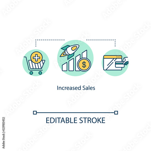 Increased sales concept icon. Boosting trade profit idea thin line illustration. Financial success and rocketing revenue. Vector isolated outline RGB color drawing. Editable stroke