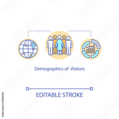 Visitors demographics concept icon. Audience parameters statistics idea thin line illustration. Company clients database analysis. Vector isolated outline RGB color drawing. Editable stroke