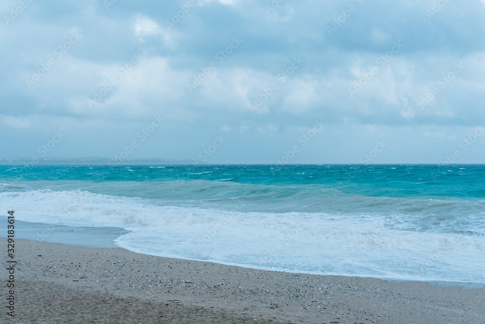 Fototapeta premium Storm Mediterranean Sea and rainy clouds in Antalya Turkey