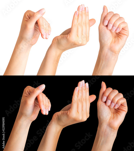 Set of woman hands clinging on some wall edge