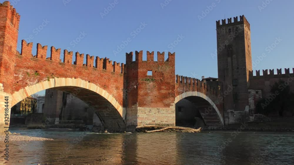Verona, Italy. View of the Scaliger Bridge from the Adige River Embankment. Verona, Italy. View of the Scaliger Bridge from the Adige River Embankment.