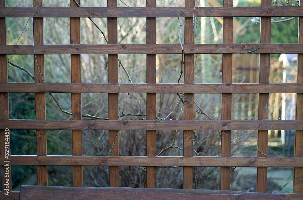 openwork wall of garden gazebo made of wooden slats openwork wall of garden gazebo made of wooden slats