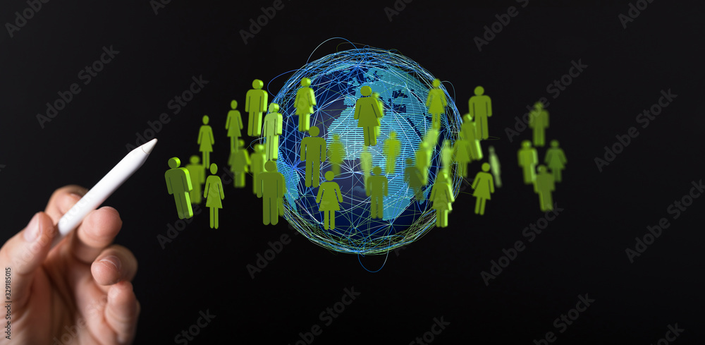 Digital hologram of the Earth with satellites on orbit. Digital globe with statistics data.. Digital hologram of the Earth with satellites on orbit. Digital globe with statistics data..