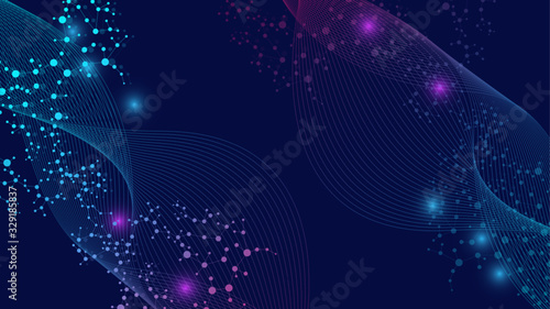 Structure molecule and communication. Dna, atom, neurons. Scientific concept for your design. Connected lines with dots. Medical, technology, chemistry, science background. Vector illustration. photo