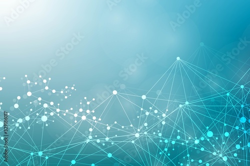Structure molecule and communication. Dna, atom, neurons. Scientific concept for your design. Connected lines with dots. Medical, technology, chemistry, science background. Vector illustration.
