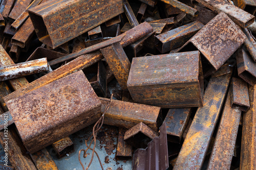 Scrap metal pieces covered by rust