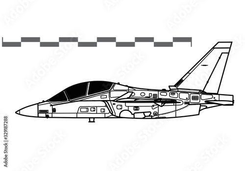 Alenia Aermacchi M-346 Master. Vector drawing of training jet aircraft. Side view. Image for illustration. photo