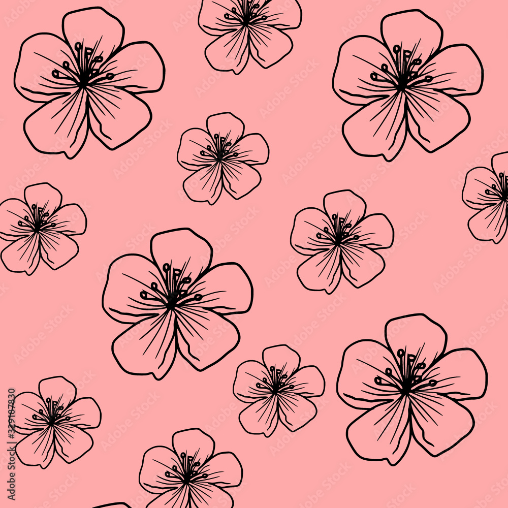 Cherry blossom pinkpattern blooming spring flowers floral botanical background illustration for card design Cherry blossom pinkpattern blooming spring flowers floral botanical background illustration for card design