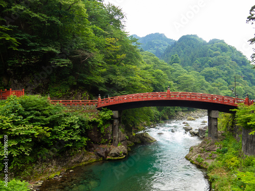 The famous red bridge in Nikko, Japan