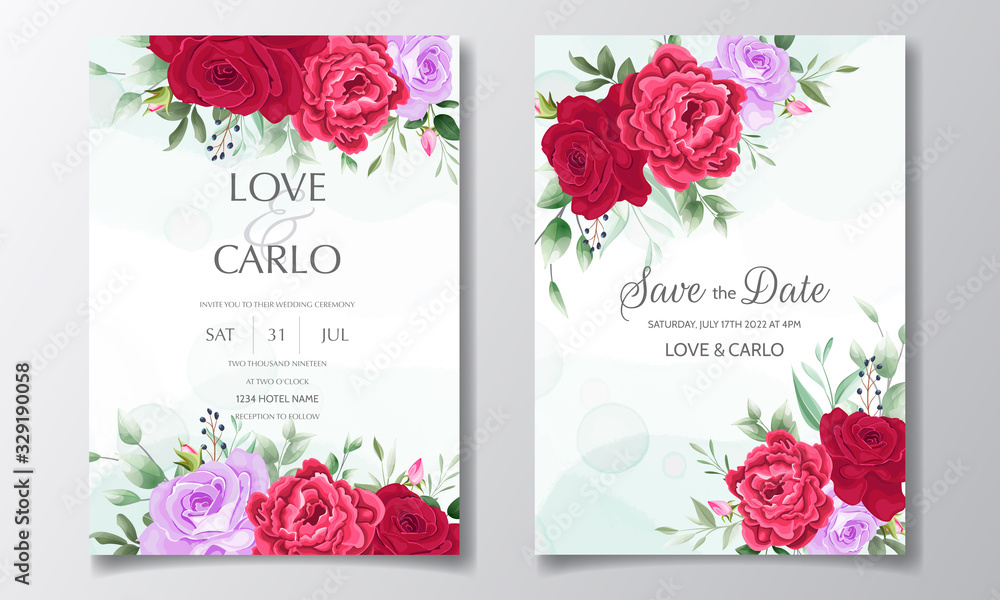 Fototapeta Beautiful floral wreath wedding invitation card template