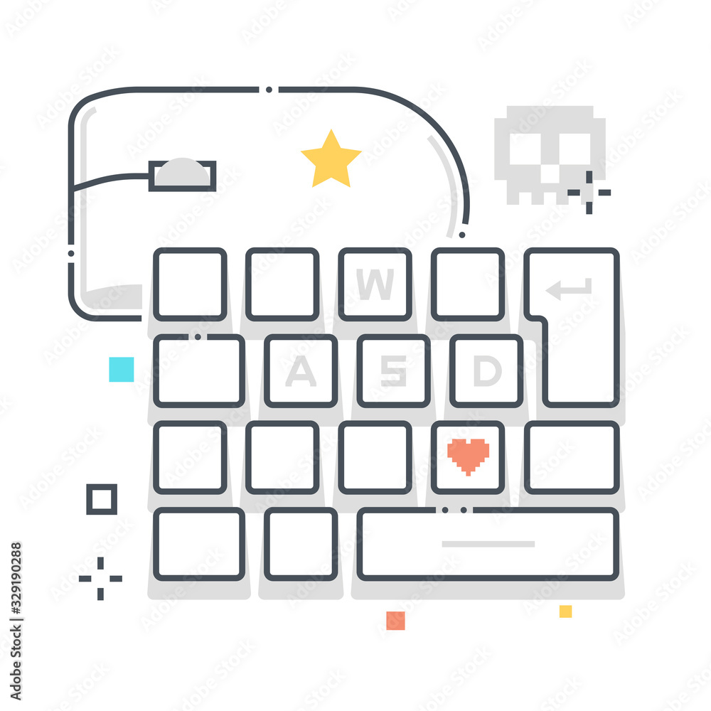 Computer game related color line vector icon, illustration
