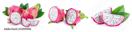 Schilderij op canvas Ripe Dragon fruit, Pitaya or Pitahaya isolated on white background, fruit healthy concept