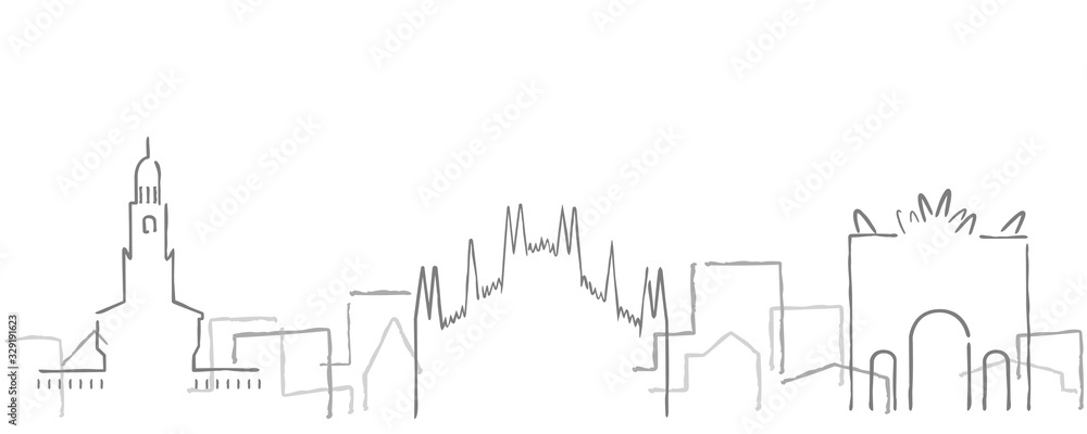 Obraz premium Milan Freehand Minimal Line Skyline and Landmarks