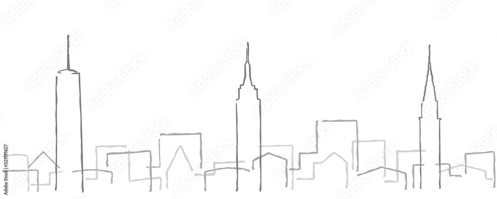 New York Freehand Minimal Line Skyline and Landmarks