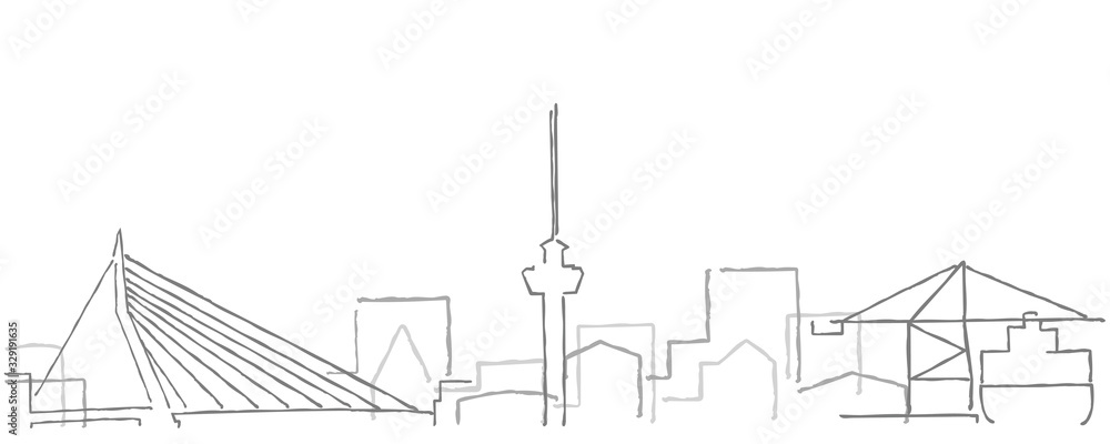 Fototapeta premium Rotterdam Freehand Minimal Line Skyline and Landmarks