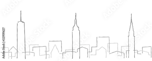 Canvas Print New York Freehand Minimal Line Skyline and Landmarks