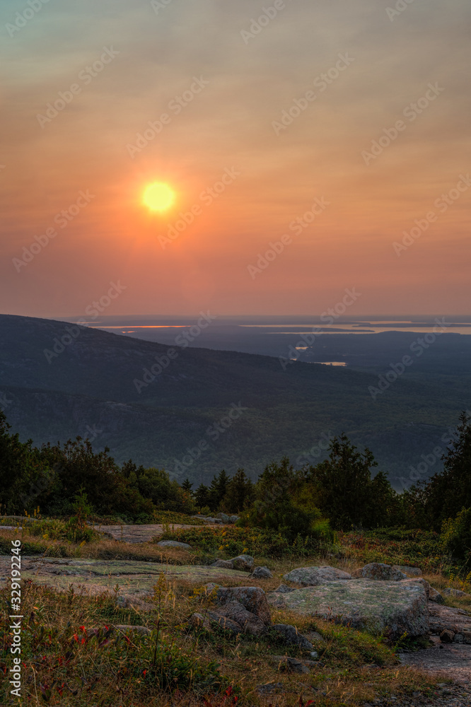 Vertical Sunset Over Cadillac Mountain in Acadia National Park Maine
