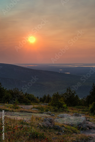Vertical Sunset Over Cadillac Mountain in Acadia National Park Maine © hkuchera