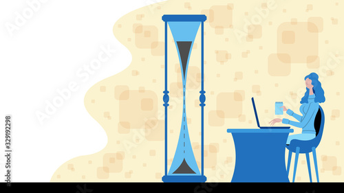 Business woman working for time management with a sand watch icon