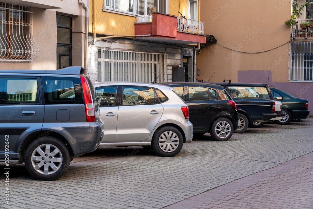 Modern compact cars on the parking
