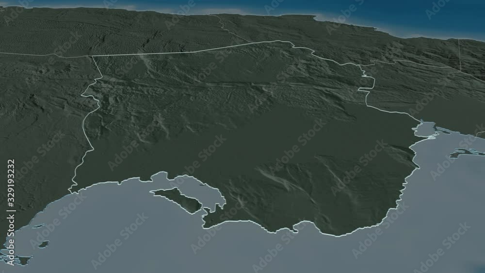 Saint Catherine, parish with its capital, zoomed and extruded on the administrative map of Jamaica in the conformal Stereographic projection. Animation 3D Saint Catherine, parish with its capital, zoomed and extruded on the administrative map of Jamaica in the conformal Stereographic projection. Animation 3D