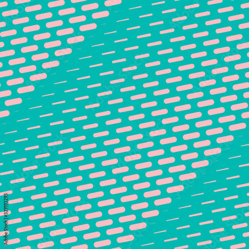 Vector geometric halftone seamless pattern with dash lines, fading stripes. Diagonal gradient transition effect. Extreme sport style background. Abstract repeat texture in turquoise and pink color
