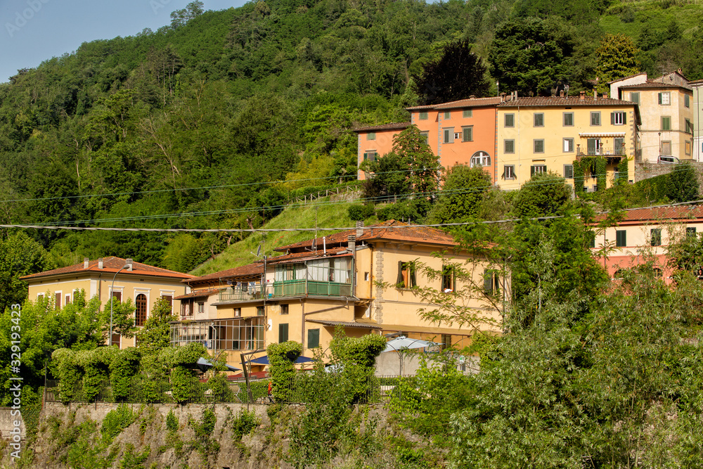 View of homes in the town of Bagni di Lucca