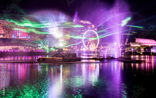Photography Darling Harbour at night, Vivid Sydney ,Australia
