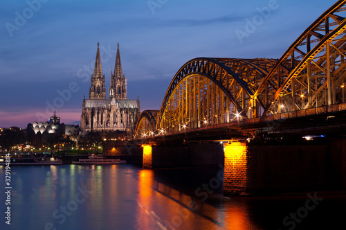 Skyline of Cologne with Cathedral at night