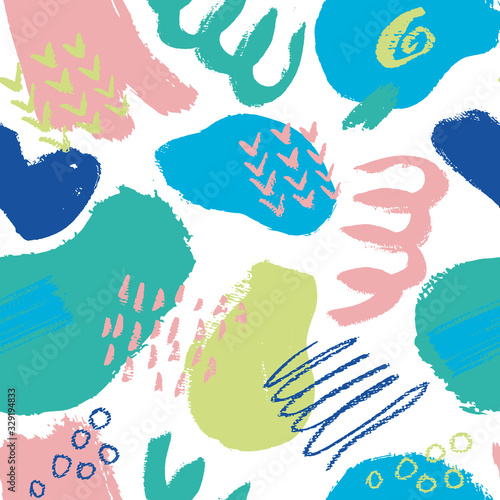 vector seamless pattern. bright background of abstract color spots, dry brush strokes, dots, lines. design for fabric, textile, Wallpaper, wrapping paper, posters and banners. trend geometric template