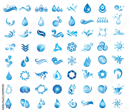 Water Splash Vector And Drop Logo Set - Isolated On White Background. Vector Collection Of Flat Water Splash and Drop Logo. Icons For Droplet, Wave, Rain, Raindrop, Company Logo And Bubble Design