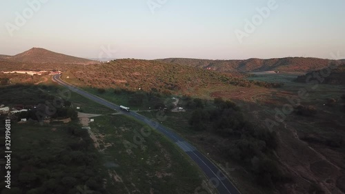 4K aerial drone video view of historical railway bridge on main B6 road from Windhoek to Gobabis and Windhoek Hosea Kutako Airport in central highland Khomas Hochland of Namibia, southern Afric photo