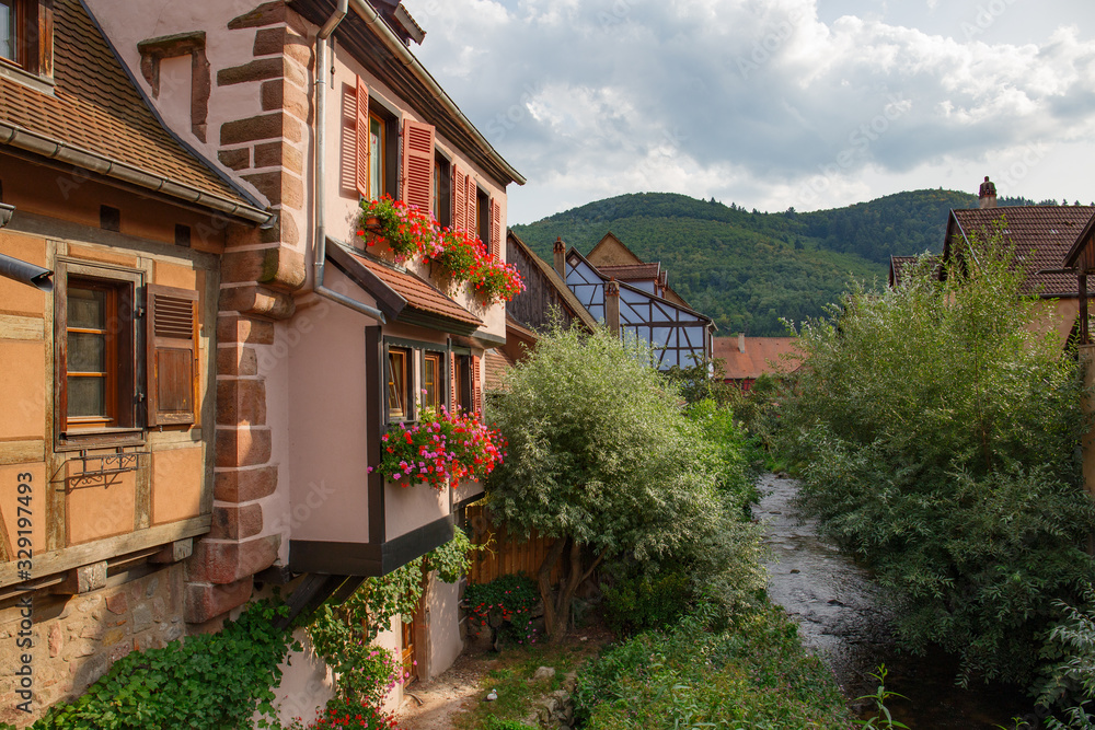 View of one of the most beautiful villages in France, Kaysersberg, in the Alsace area.