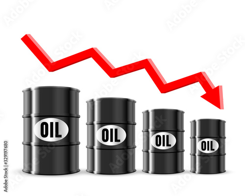 oil price fell in the global market. white background.