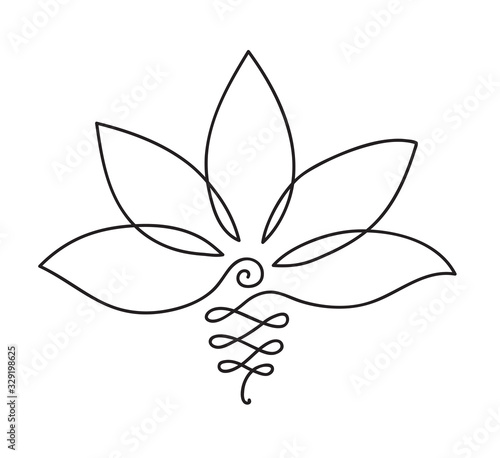 Lotus icon. Logo outline illustration of lotus flower. Black and white hand drawn line art style