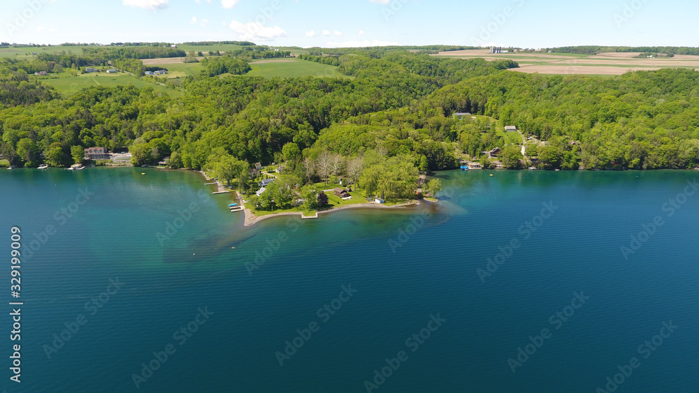 Aerial view of Skaneateles Lake shoreline